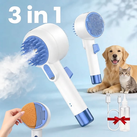Dlopede Pet Steam Brush, 3-in-1 Steam Grooming Brush, Softens Fur & Reduces Static, Remove Tangled Loose Hair, Ideal for Long Short Hair and Bath-Hating Pets,  for Shedding Massaging Grooming.