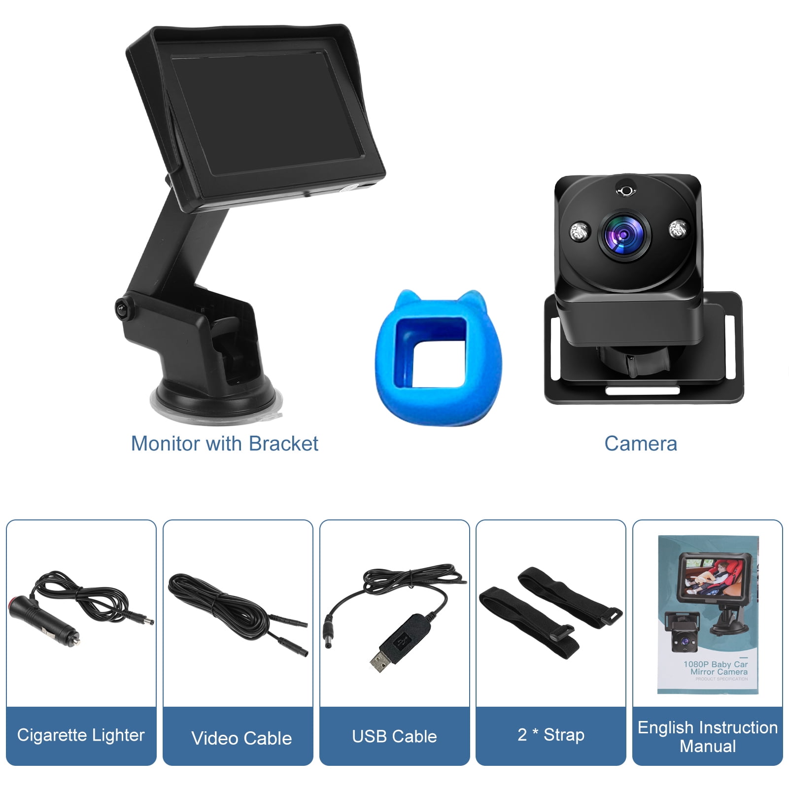 Car Cleaning Baby Car Camera 4.3 Monitor Wide View Night Vision