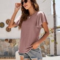 thumbnail image 4 of SWSMCLT Women's Summer Cool Crew Neck Ruffle Short Flutter Sleeve Shirt Soft Hollow Out T Shirt Fashion Comfy Casual Top Light Purple Small, 4 of 4