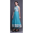 thumbnail image 3 of Bimba Turquoise Green Tie-Dye Anarkali Dress Mandarin Collar Sleeveless Kurtis for Women Print Maxi Dress Small, 3 of 6