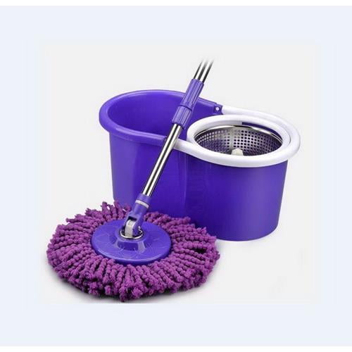 360˚C Easy Spin Mop and Twist Stainless Steel Spinning Dry Bucket with 2 Mop Heads - Purple