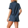 thumbnail image 3 of INSPIRE CHIC Womens Pajama Set Satin Silky 2 Piece Lounge Sets Ruffle Button Down Short Sleeve Shirt Shorts Sleepwear M Blue, 3 of 6