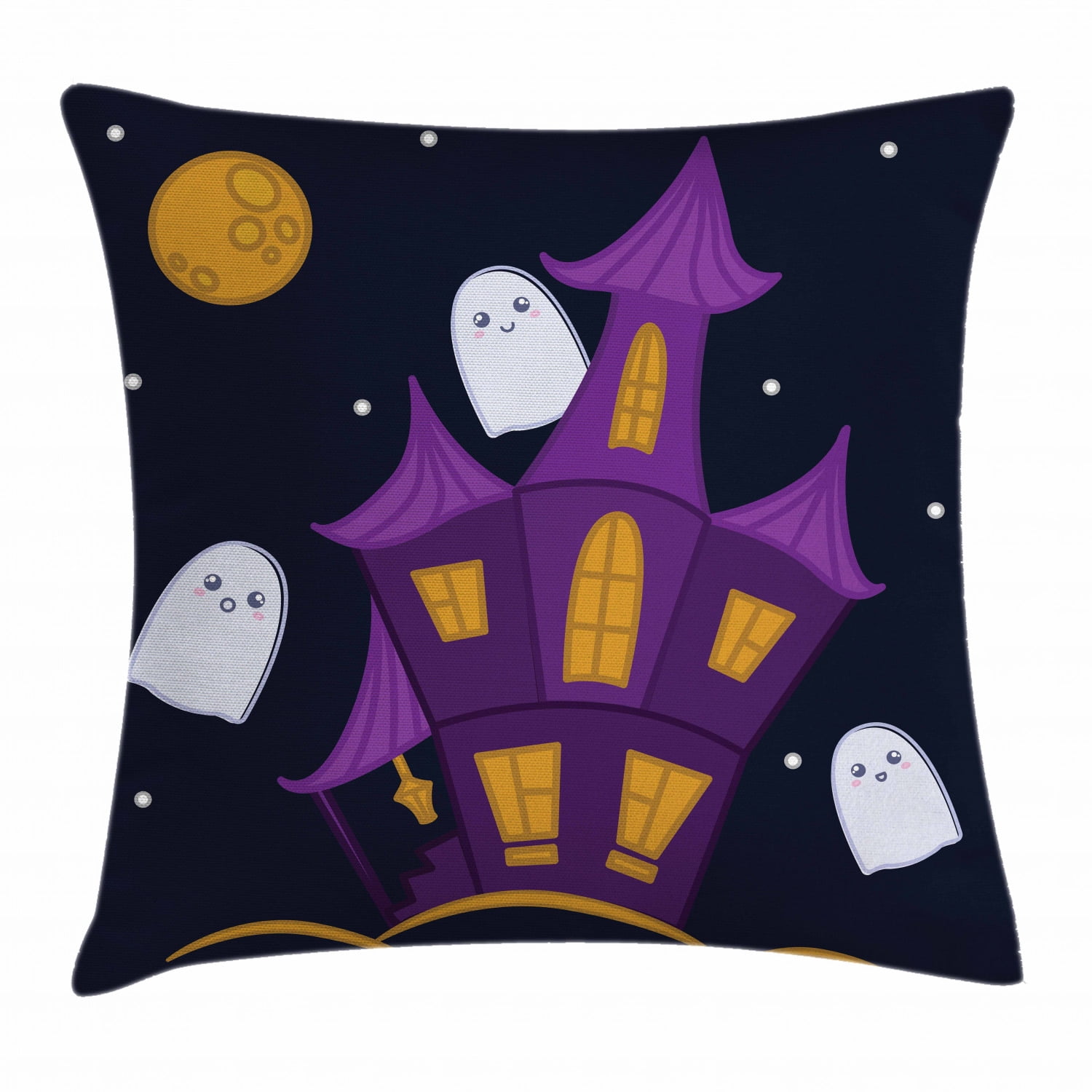 Ghost Throw Pillow Cushion Cover, Dark Night Haunted House with Ghosts ...