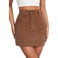 thumbnail image 1 of Falda corta de pana para mujer, cintura alta, entallada, con botones frontales, con bolsillo Marrón café M Marrón café M Xishao ropa, 1 of 2