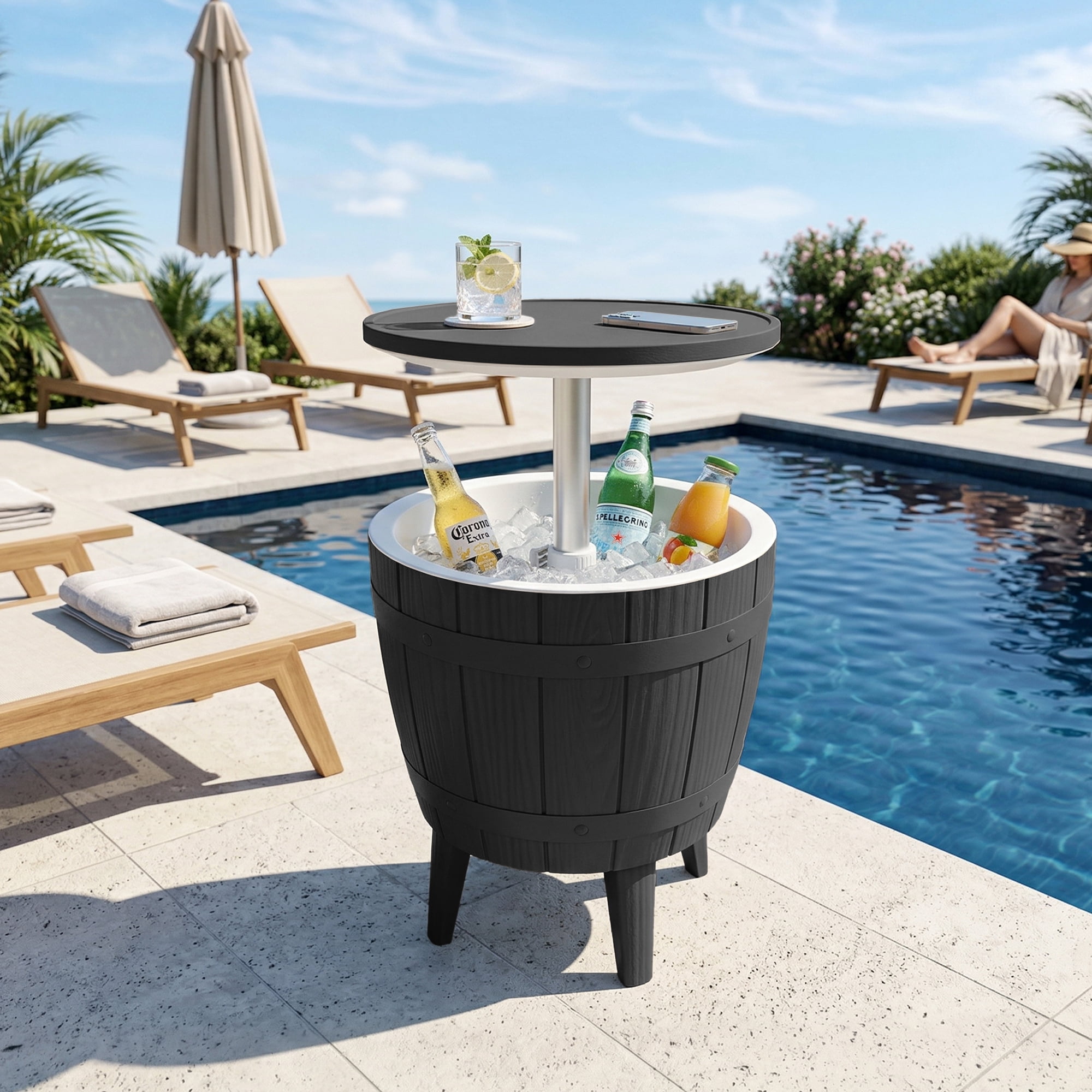 Fazzn  Outdoor Cooler Side Table - 3 in 1 - Designed for use as Outdoor Side Table, Patio Decor and Ice Chest.Black/Brown