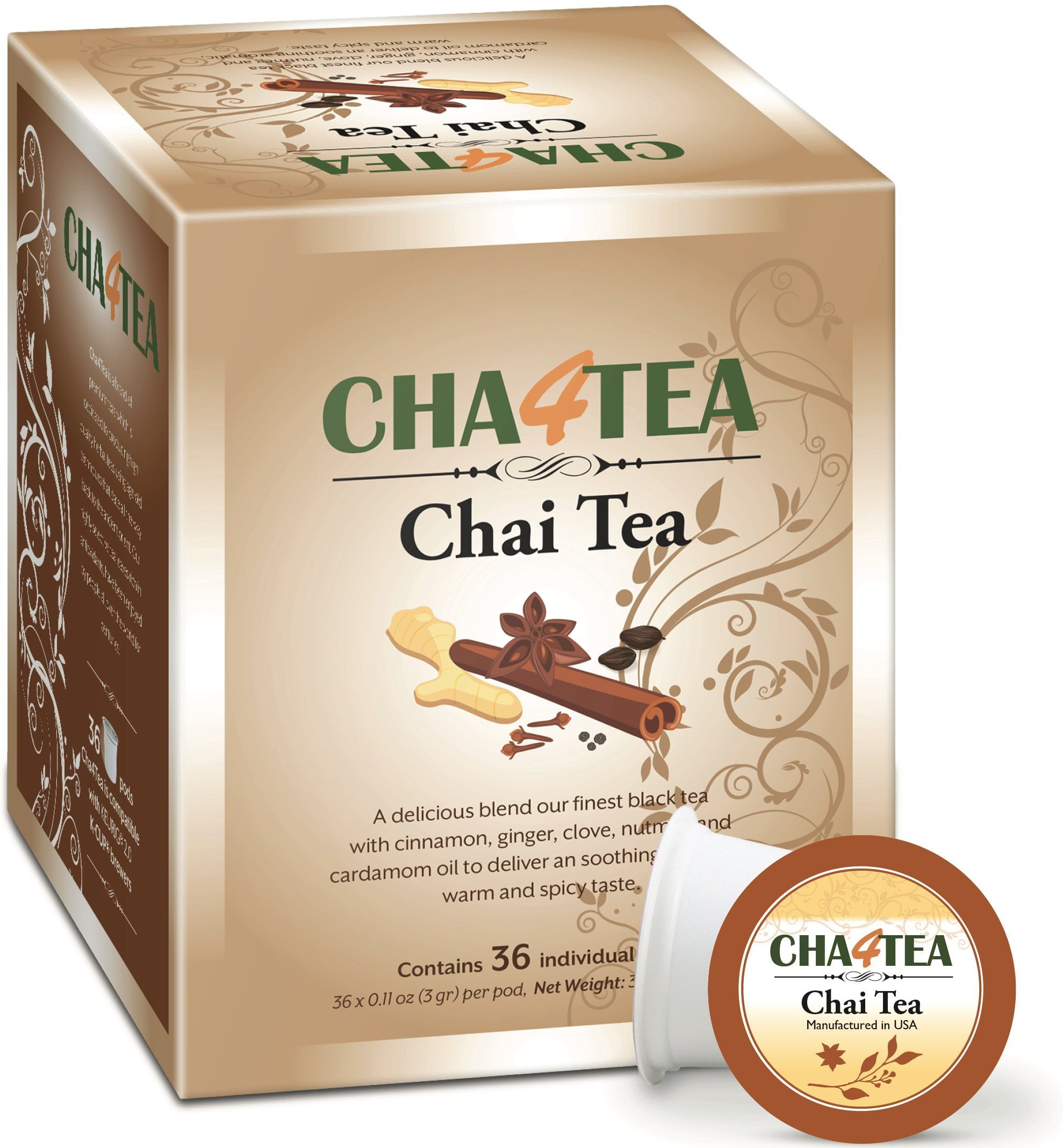 Cha4TEA 36 Count Chai Black Tea Pods for Keurig K Cup Brewers Walmart