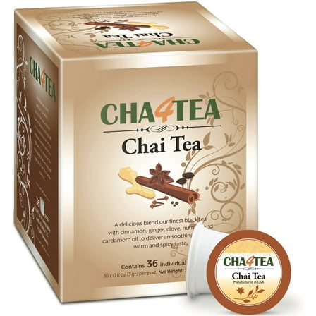 Cha4TEA 36 Count Chai Black Tea Pods for Keurig K Cup Brewers