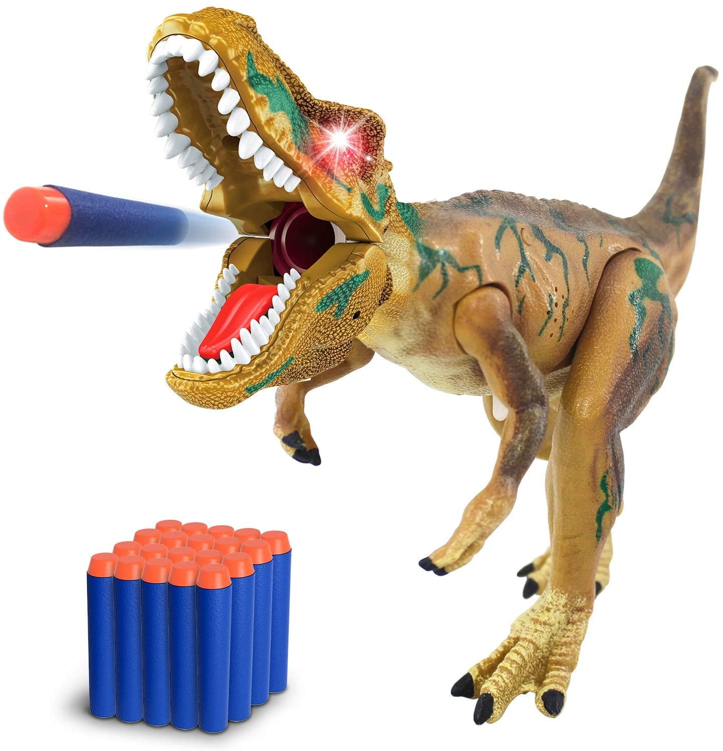 Toyhub Ejection Dinosaur Gun, Light Up Dinosaur Toy Blaster with 20 Bullets and Roaring Sound, T