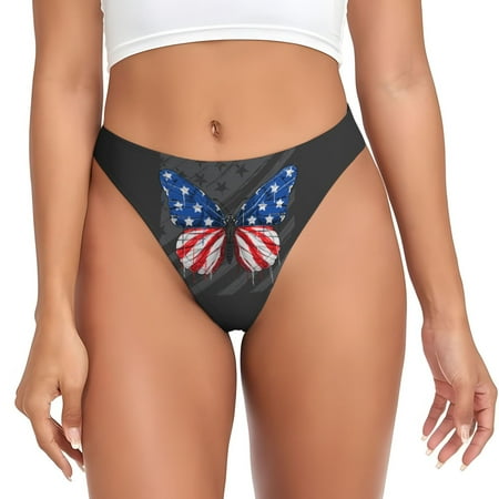 Thongs for Women - Butterfly With USA Flag No Show Seamless Womens Thongs Underwear  Stretch G String Thongs for Women  Ladies Breathable Thong Bikini Panties Briefs