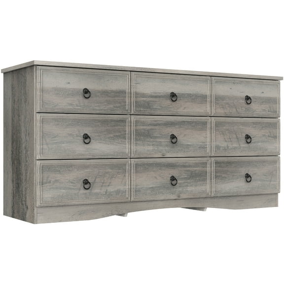 VVFLU 9 Drawers Dresser, 63" W Farmhouse Dressers for Bedroom, Large Wood TV Stand with Metal Handle, Modern Wood Organizer for Closet, Gray