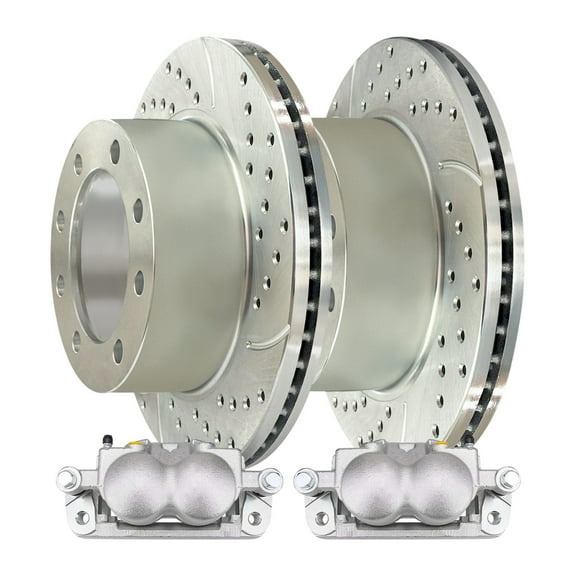 AutoShack Front Drilled & Slotted Brake Rotors Calipers | Replacement for 2005-2012 Ford F-250 Super Duty F-350 Super Duty 6.2L 6.4L 6.7L V8 4WD | Zinc Coated | 4-PC Brake Kit | SilverShield Pro