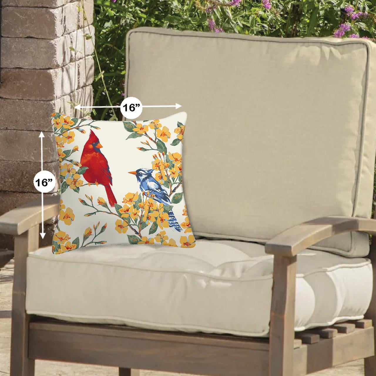 Mainstays 16" x 16" Reversible Bird Duo Decorative Outdoor Throw Pillow, Multi