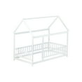 thumbnail image 4 of Twin Size Floor Bed with Roof and Fence, Wood House Bed Frame for Bedroom, Easy Assemble, No Box Spring Needed, White, 4 of 8