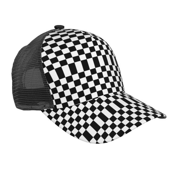 Trucker Hat For Men Women Black White Checkered Pattren Sports Baseball Cap Sun Hat Mesh Golf Dad Hat