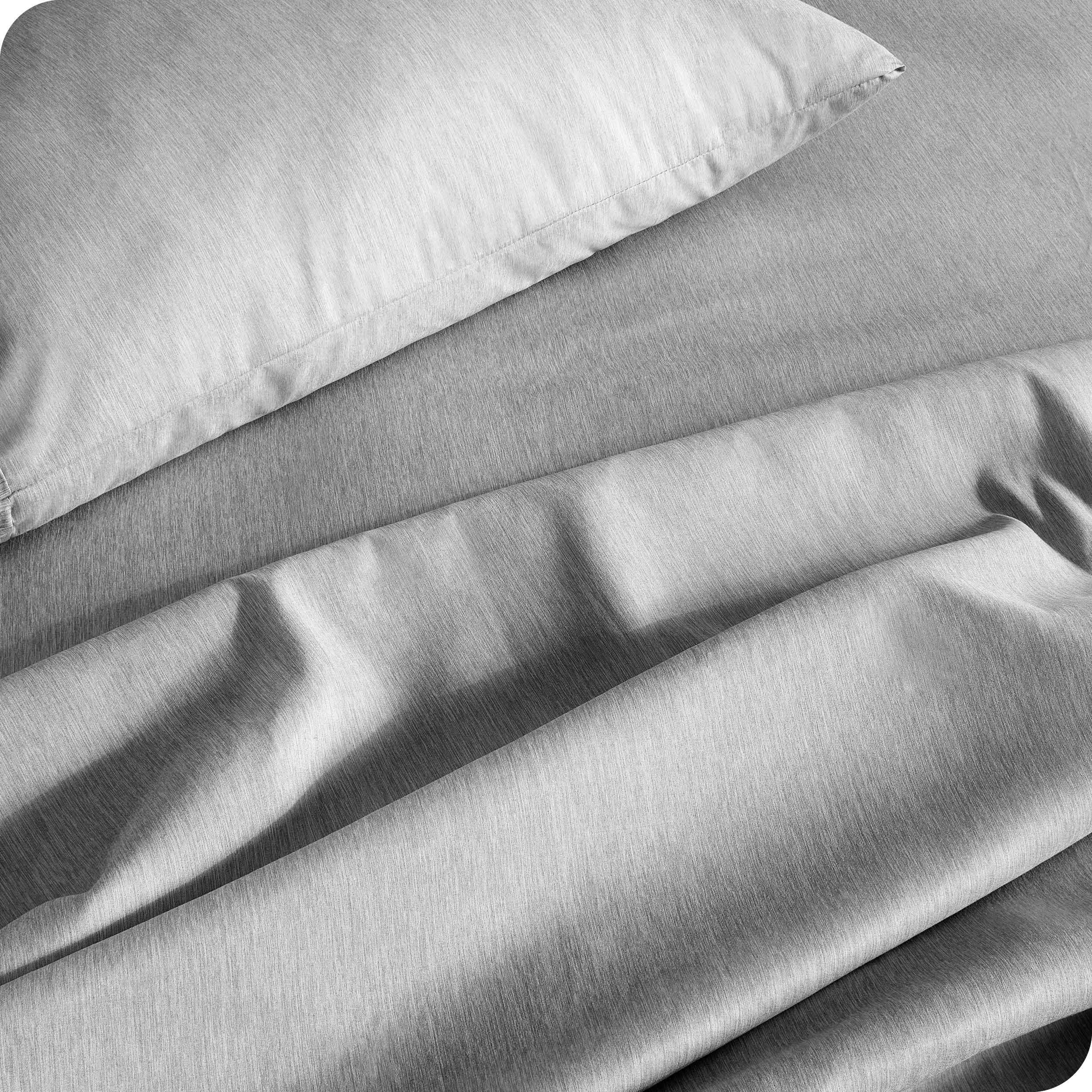 Bare Home Heathered Charcoal Cationic Microfiber Sheet Set, Wrinkle Resistant, Deep Pocket, Queen
