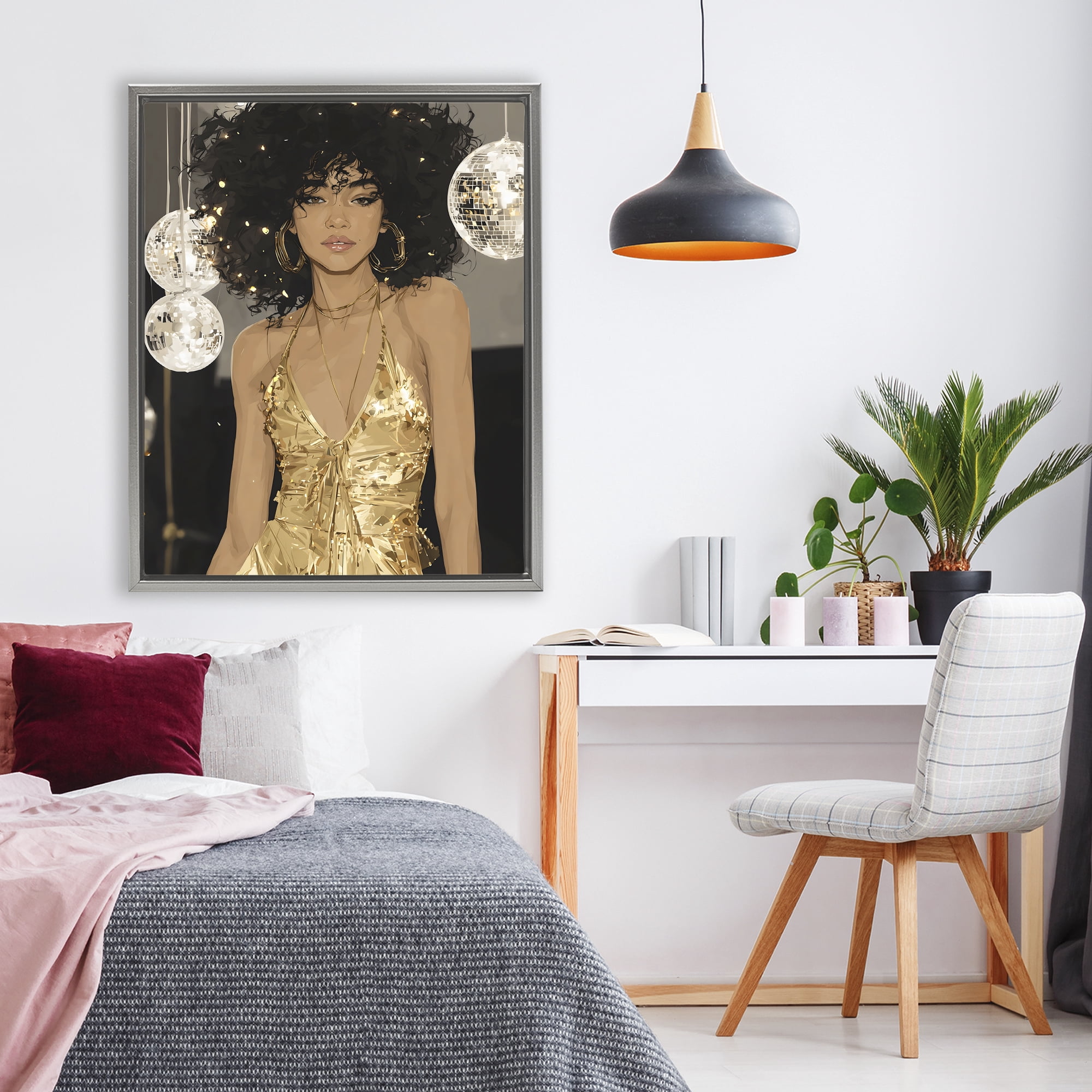 Stupell Industries Golden Disco Dream Party Gray Framed Floater Canvas Wall Art, design by Franklyn Gregory