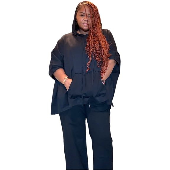 Women’s Black Plus Size Oversized Poncho Hoodie Set