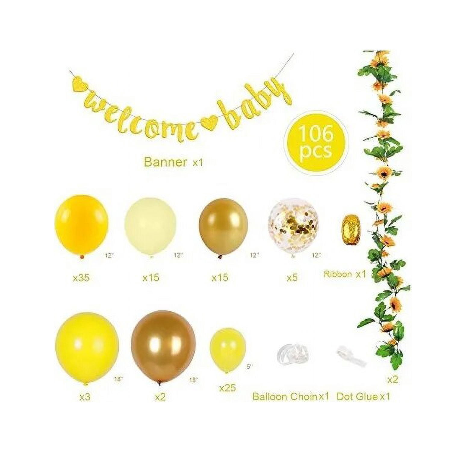 Sunflower Themed Baby Shower Party Decoration with Yellow Latex Confetti Balloon Garland Arch Kit Banner for Boys Girls