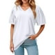 thumbnail image 1 of Camiseta holgada de manga corta y cuello en V para mujer: diseño con mangas abullonadas, cómoda mezcla de poliéster y spandex para uso informal, 1 of 8