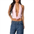 thumbnail image 3 of Tops de Cuello Halter para Mujer, Sin Mangas, con Escote en V Profundo y Cordones, Estilo Urbano de Verano Y2K Rosa L, 3 of 9