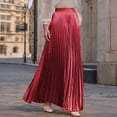 thumbnail image 2 of WTOBBY Women's Casual Pleated Solid Color Maxi Skirt A-Line Floor Length Skirt High Waist Flowy Swishy Long Skirt with Elastic Waist for Boho and Daily Style,Red M, 2 of 5