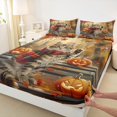 thumbnail image 3 of Manfei Pet Cat Kitten Twin Sheet Set,Halloween Pumpkin,Rustic Farmhouse,3-Piece Breathable, 3 of 7