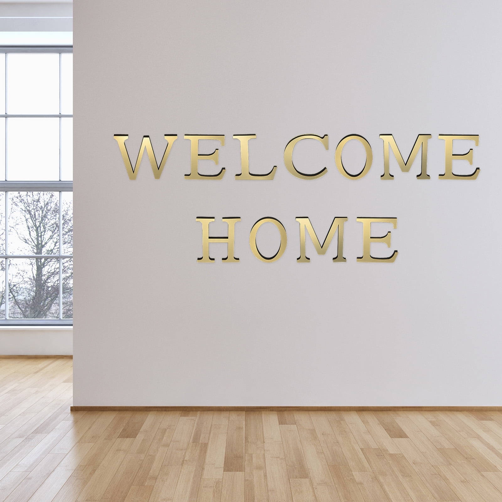 Unique Bargains 3D Acrylic Alphabet Mirror Wall Stickers Self-Adhesive Gold L Shape