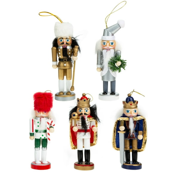 5pcs Christmas Tree Pendants Wooden Colorful Painting Walnut Soldier Pendant