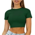 thumbnail image 2 of Jsaierl Hauts Courts Unis pour Femmes Été Col Rond Manches Courtes T-Shirts Ajustés Classiques Polyvalents, 2 of 8
