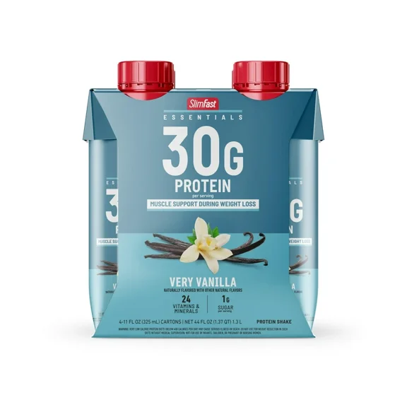 SlimFast Essentials High Protein Shake, Ready to Drink Vanilla, 11 fl oz, 4ct