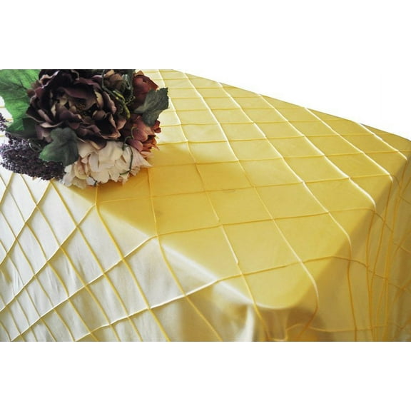 Wedding Linens Inc. 90"x132" Rectangular Pintuck Taffeta Linen Tableccloth for Party Wedding Reception Catering Dining Home Table Cover Linens - Canary Yellow