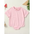 thumbnail image 3 of Baby Boys Girls Summer Romper, Short Sleeve Round Neck Solid Color Newborn Bodysuit, 3 of 9