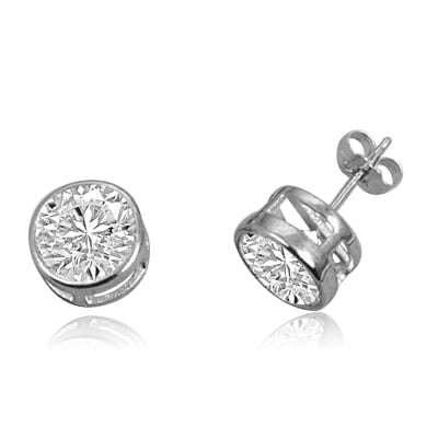 Details about   2.00 Ct Round Solitaire Diamond Bezel Set Stud Earrings In 14K Yellow Gold Over 