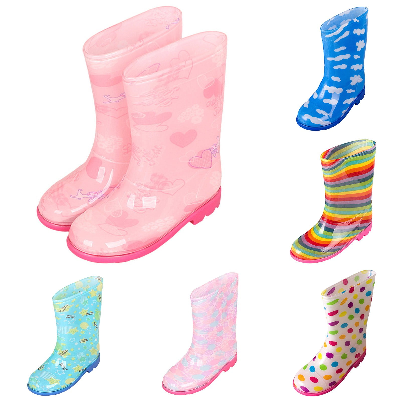 Mepaouo Kids Rain Boots Waterproof Printed Rubber Rainboots for Boys Girls Outdoor Walking Playing