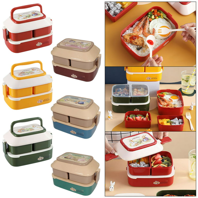XMMSWDLA Collapsible Bento Box, Lunch Box 2 Compartment, Premium Silicone,  , Airtight Snap-Top Lid, Microwave and Dishwasher Safe,with Spoon 