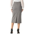 thumbnail image 3 of INSPIRE CHIC Women's Checked Plaid Print High Waist Zipper Back Split Bodycon Midi Skirt L Khaki, 3 of 5
