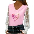 thumbnail image 2 of Craaazy Women's V-Neck Sheer Long Sleeve Valentines Graphic Shirts Gifts, 2 of 6