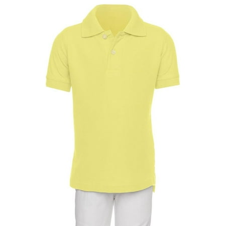 AKA Boys Polo Shirt Short Sleeve - Pique Chambray Collar Comfortable Quality Yellow