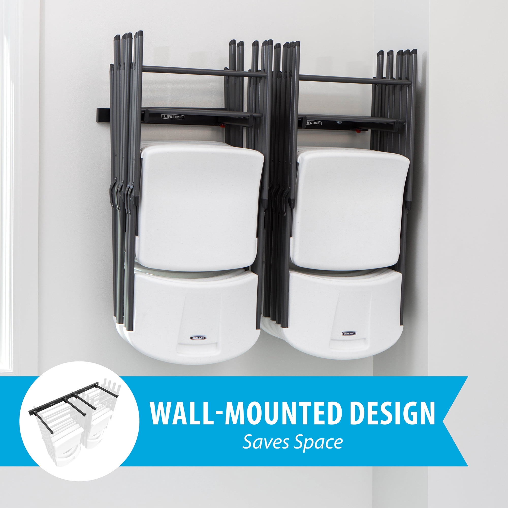 Lifetime Steel Wall-Mounted Chair Rack for up to 10 Folding Chairs (80719)