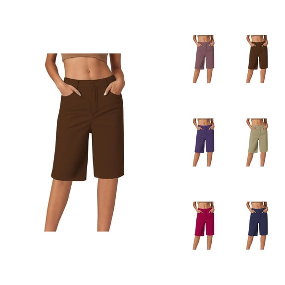 Bermuda Shorts for Women Knee Length Summer Casual Stretchy Straight Leg Business Casual Work Shorts with Pockets