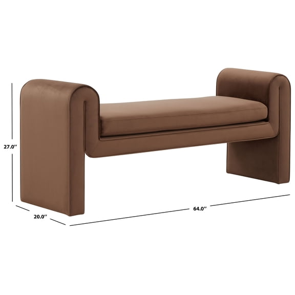 Safavieh Garth Pine Wood and Velvet   Bench in Brown