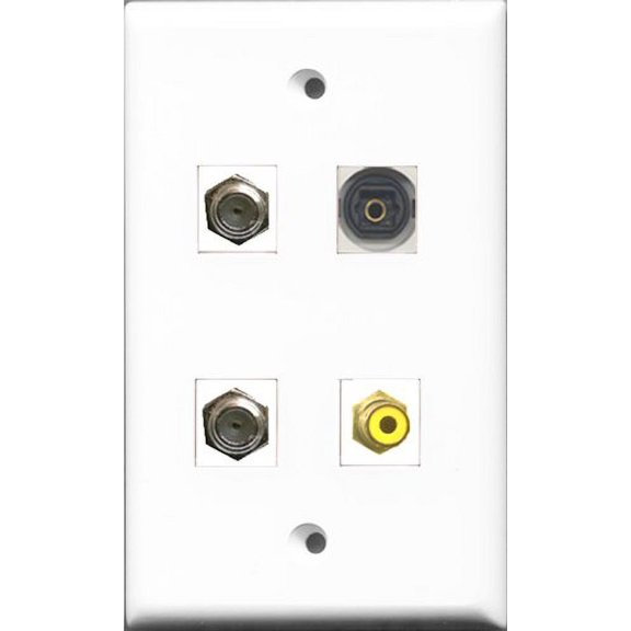 RiteAV 1 Port RCA Yellow 2 Port Coax Cable TV- F-Type and 1 Port Toslink Wall Plate