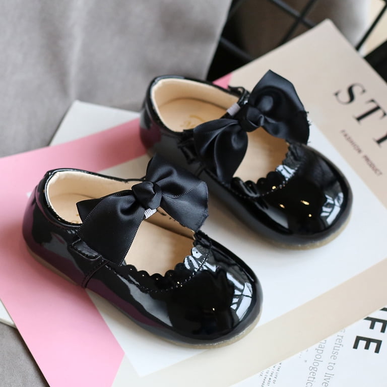 TOWED22 Girls Dress Shoes Back Bow Mary Jane Wedding Flower Low Heels  Glitter Sequins Princess Ballet Flats Shoes Champagne for Kids(Black,7) -  Walmart.com