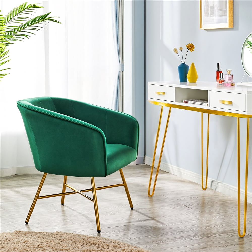 Yaheetech Modern Dining Chair Soft Velvet Accent Chair Armchair Tub Chair Cushioned Seat Sofa Lounge with Steel Legs for Cafe//Living Room//Dining Room Furniture Green