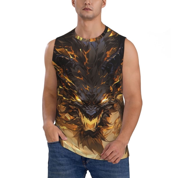 Balery Cool Black Gold Dragon Camisetas sin mangas para hombre, absorbe la humedad y protege contra el mal olor.-Large