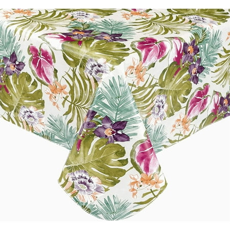 

Newbridge Kona Tropical Floral Flannel Backed Vinyl Tablecloth - Bold Rain Forest Print Spring and Summer Vinyl Tablecloth With Flannel Backing 52 In x 52 In Square