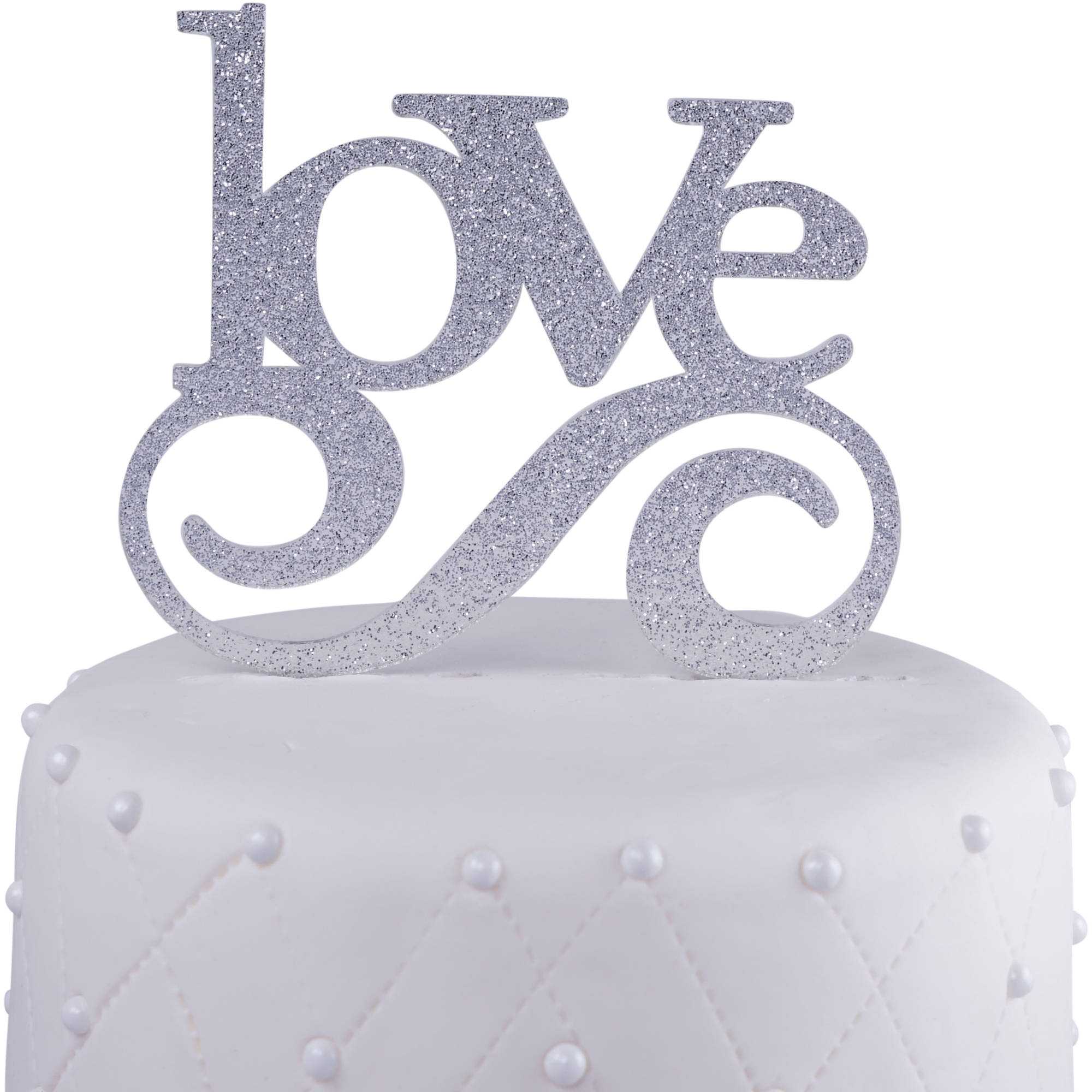 Unik Occasions Love Wedding Acrylic Cake Topper, Silver Glitter