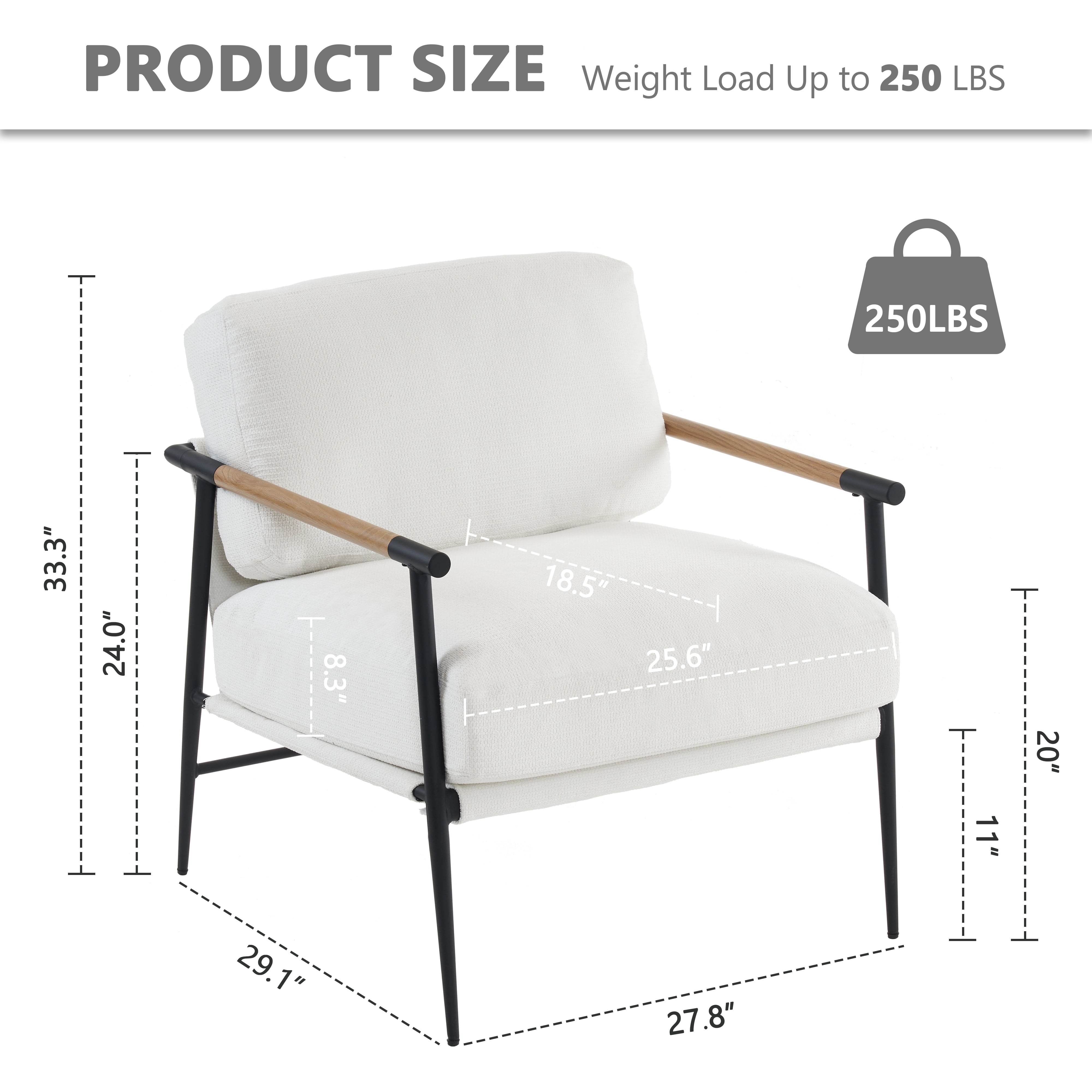 Othniel White Accent Chair Armchair Chenille Mid Century Modern Accent Chair Metal Leg Comfy Cushion for Living Room