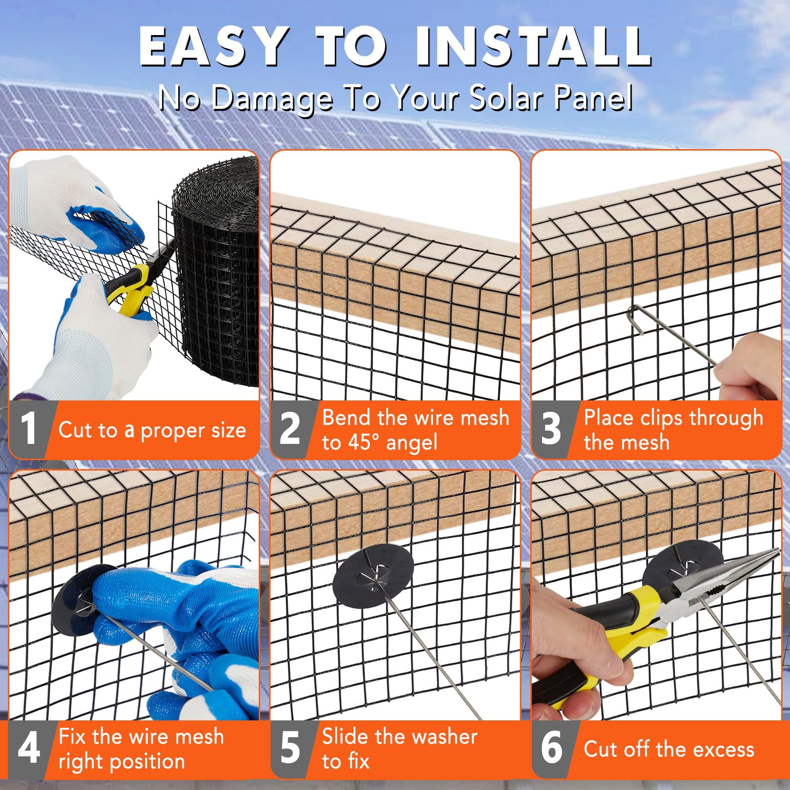 Soonbuy 6in x 100ft Solar Panel Bird Guard, Critter Guard for Solar Panels, 1/2 Inch PVC Coated Galvanized Wire Mesh Roll Kit with 100pcs Fastener Clips, 100pcs Cable Ties, Cutting Scissors and Gloves