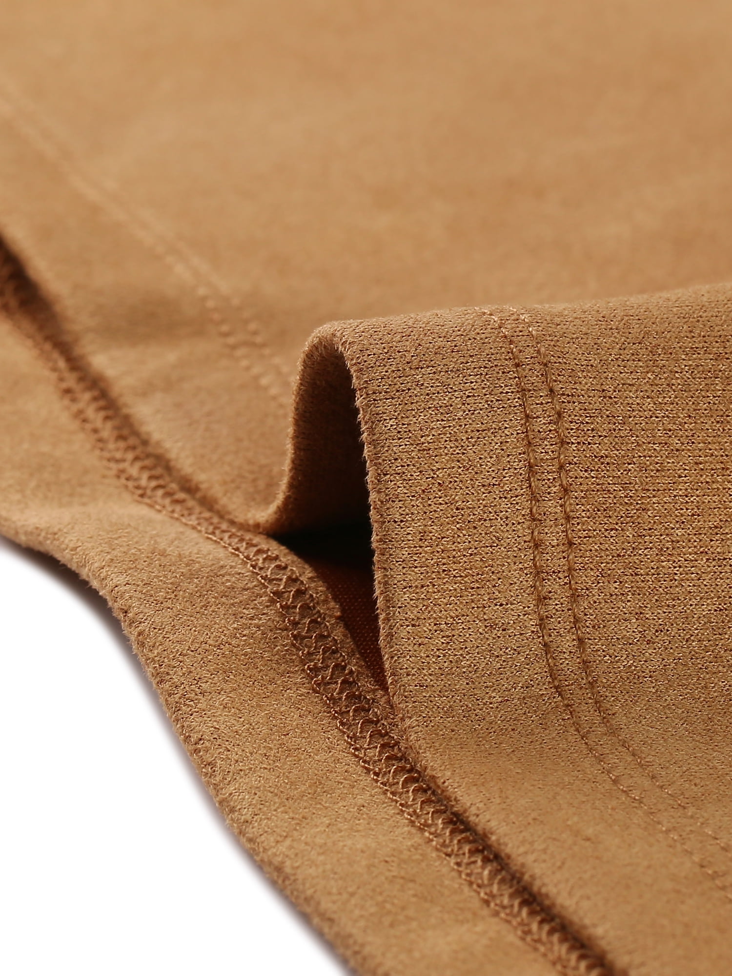 DARING DIVA Faux Suede Lapel Neck Long Sleeve A-Line Dress S Camel